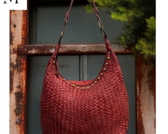 Leather shoulder bag l Woven leather bag l leather bag for ladies l stylish office bag l Vintage leather bag l leather Hobo l soft leather