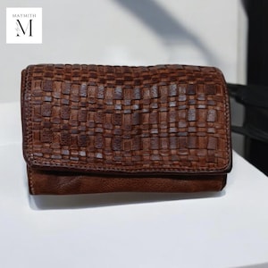 Portefeuille en cuir l Portefeuille en cuir fabriqué à la main l Portefeuille délavé l Portefeuille vintage l Portefeuille tissé l Portefeuille pour femme l Cadeau pour elle