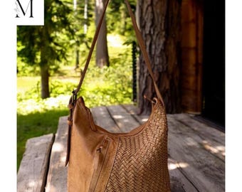 Leather bag | Handcrafted leather shoulder bag l Woven leather bag l leather bag for ladies l stylish office bag l Vintage leather bag