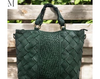 Leather bag l Handmade leather bag for office-going women l Spacious and high utility l leather bag for ladies l stylish l Woven leather bag