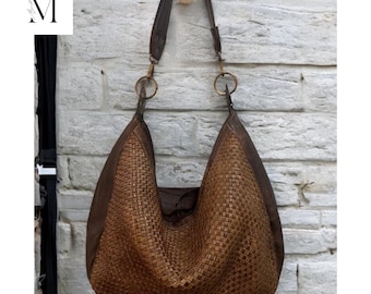 Leather Shoulder bag l washed bag l Full Grained Leather l Soft leather l Day Bag l Woven design l Premium l Contrast color