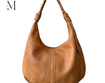 Handmade leather hobo bag (15.5 ht  x 21 lnth x 3.5 wd inches)