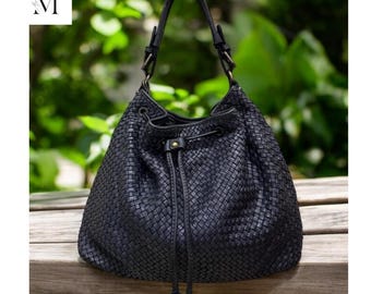 Leather bag | Handcrafted leather bag | Woven Bucket Bag Office bag l Daily use bag l Premium Leather quality l leather woven bag