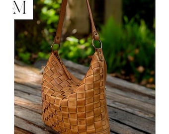 Leather bag l Handcrafted leather Shoulder bag l Office Bag l shopping Bag l Premium leather l washed bag l woven front l Premium quality