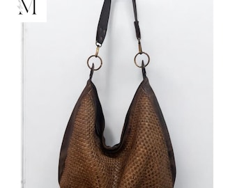 Leather bag l Handcrafted leather Washed bag l Crossbody strap included l Vintage Bag l Woven Bag l Contrast color l Soft and Supple