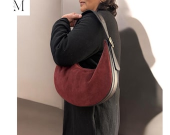 Leather Suede Shoulder bag l Suede bag l leather crossbody l Leather Bag l Leather Hobo l Women's Bag l Ladies Handbag l Gift for her
