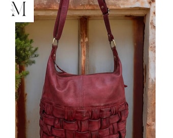 Leather shoulder bag with woven front for  l Stylish Carry l Daily use l Premium leather bag l vintage look l Antique hand finished