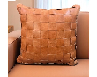Leather Cushion cover l Handcrafted woven leather cushion cover l Real Leather l Premium leather l Leather Accessory l Stylish