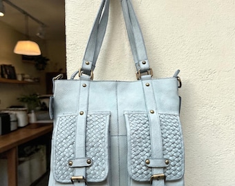 Leather shoulder bag with woven front l Stylish Carry l Daily use l Shopping bag l office bag l Daily Use l Washed leather bag