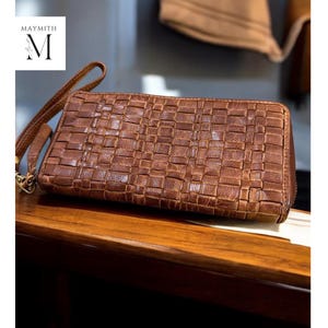 Cartera de cuero / Cartera artesanal Cartera lavada l Cuero granulado / Cuero suave l Tejido l Calidad prémium