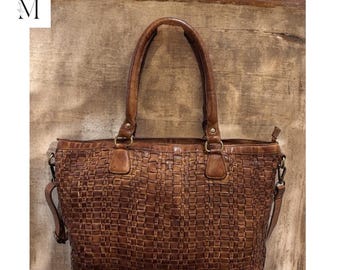 Leather bag l Handcrafted leather bag Woven leather bag l leather bag for ladies l stylish office bag l soft leather