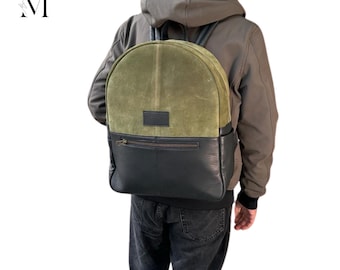 Leather Handmade Backpack in Suede leather for Work l School l Casual carry l daily use (15.5 ht x 12 lgth x 4.5 wd)