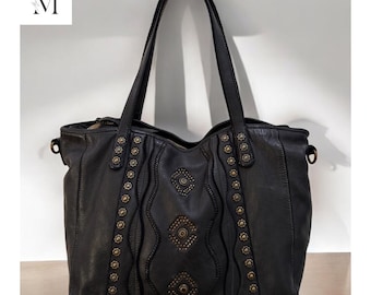 Premium leather Bag for women l Day Bag l Office Bag l shopping Bag l  washed bag l handcrafted artwork on front l Premium quality