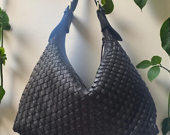 Leather Handwoven Bag | Soft Slouchy Hobo Bag | Shoulder Bag with Adjustable Strap| Vintage Look |
