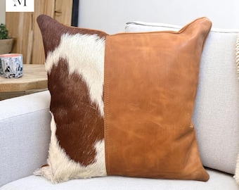 Leather Cushion cover l Handcrafted cushion cover l Real Leather l Real Hair on leather l Leather Accessory l Pillow cushion cover l Stylish