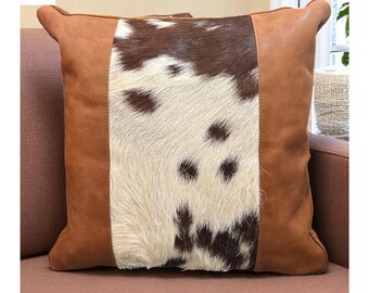 Leather Cushion cover l Handcrafted cushion cover l Real Leather l Real Hair on leather l Leather Accessory l Pillow cushion cover l Stylish