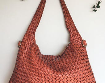 Leather shoulder bag l Handcrafted l leather woven bag l leather bag for ladies l stylish office bag l Vintage leather bag l Hobo l soft