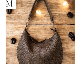 Leather shoulder bag l Woven leather bag l leather bag for ladies l stylish office bag l Vintage leather bag l leather Hobo l soft leather