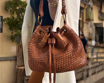 Leather bag | Handcrafted leather bag | Woven Bucket Bag Office bag l Daily use bag l Premium Leather quality l leather woven bag