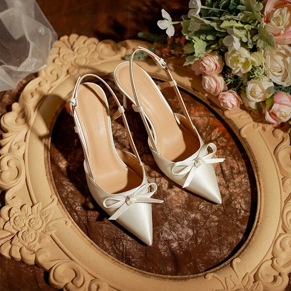 Satin Shoes With Bow - Etsy