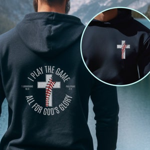 Christian Baseball Player Sweatshirt, Motivational Youth Baseball Hoodie, All For God&#39;s Glory Bible Verse Shirt, Faith Based Baseball Shirt