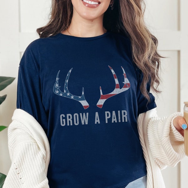 Funny Women's America Shirt Gift for Her Patriotic Hoodie Deer Hunting Women Tshirt Gift for Female Hunter Sweatshirt for Girls Grow a Pair