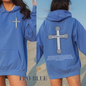 Comfort Colors Christian Hoodie Fearless Christian Sweatshirt Faith Based Hoodie Teen Bible Verse Hoodie Cross Fearless Merch Gift for Her