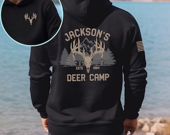 Personalized Deer Camp Hoodie: Custom Hunt Club T-Shirt, Flag Sleeve
