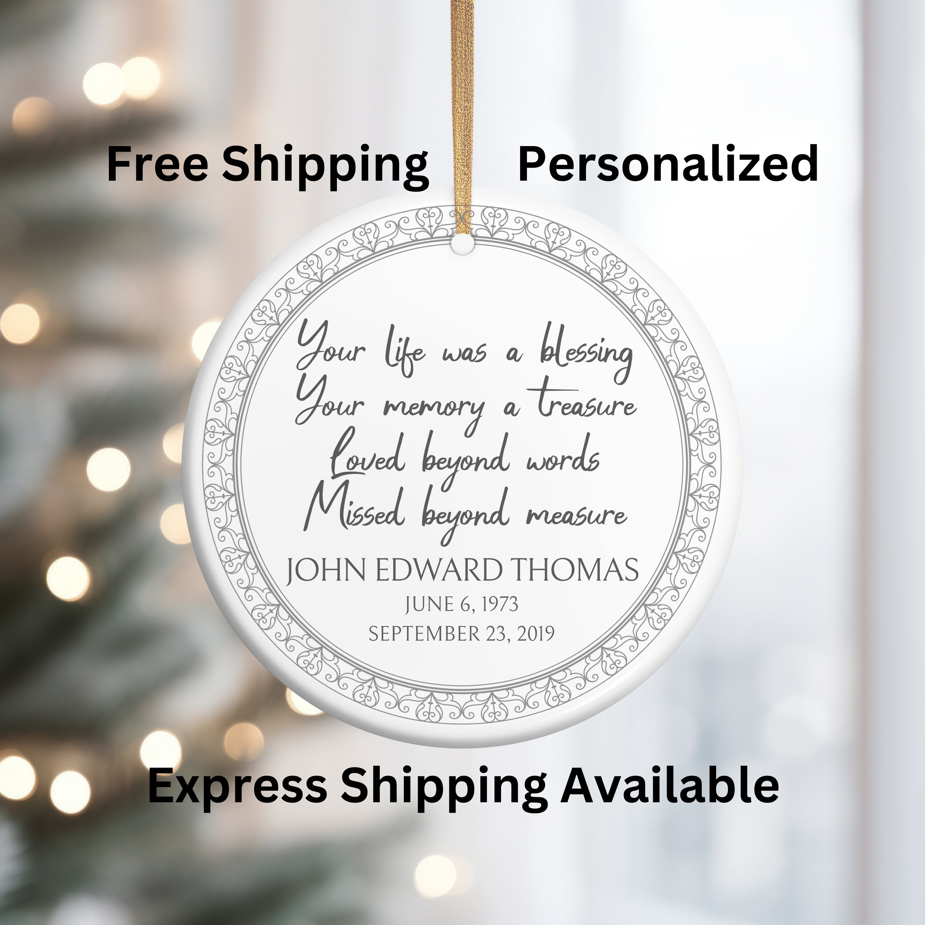 Your Life Was a Blessing Personalized Memory Ornament, Your Memory a