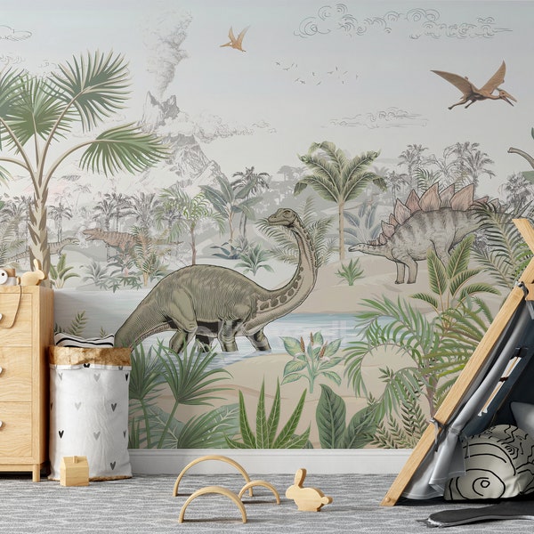 Dinosaur Wallpaper, Kids Wallpaper Peel and Stick, Nursery Wall Decal, Removable Wallpaper Kids, Nursery Wallpaper, Self Adhesive, Animals