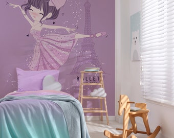 Purple Girls Room Wallpaper Dancing Ballerina Wallpaper Peel And Stick Wallpaper Girls Bedroom Accent Wallpaper Girly Wallpaper.