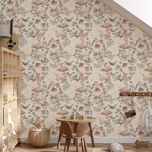 Carta da parati vintage con conigli, decorazione per la casa in stile boho, carta da parati vintage, carta da parati per bambini staccabile e adesiva, carta da parati rimovibile per bambini, carta da parati per la cameretta dei bambini
