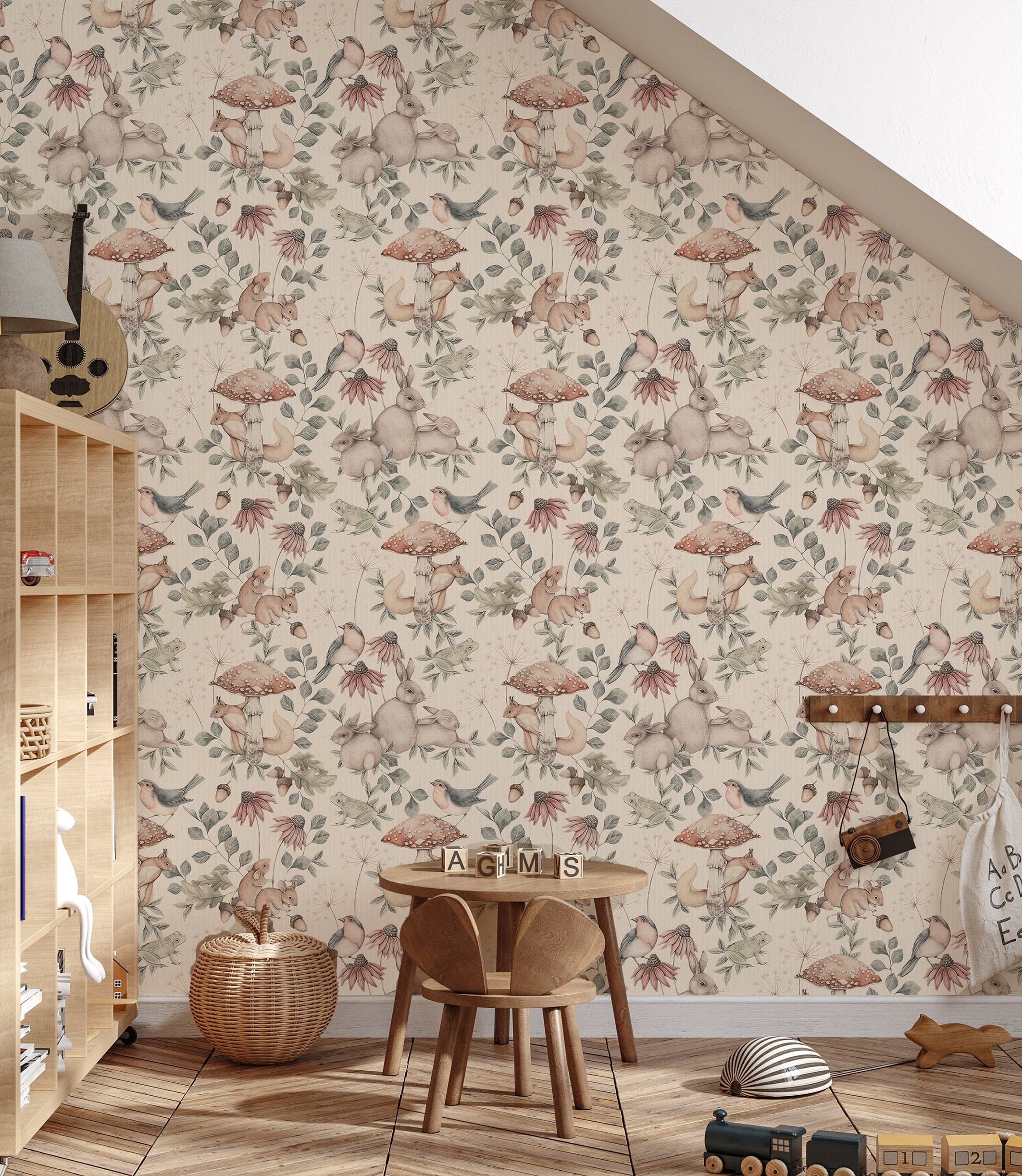 Vintage Wallpaper Rabbits Boho Home Decor, Vintage Wallpaper, Kids