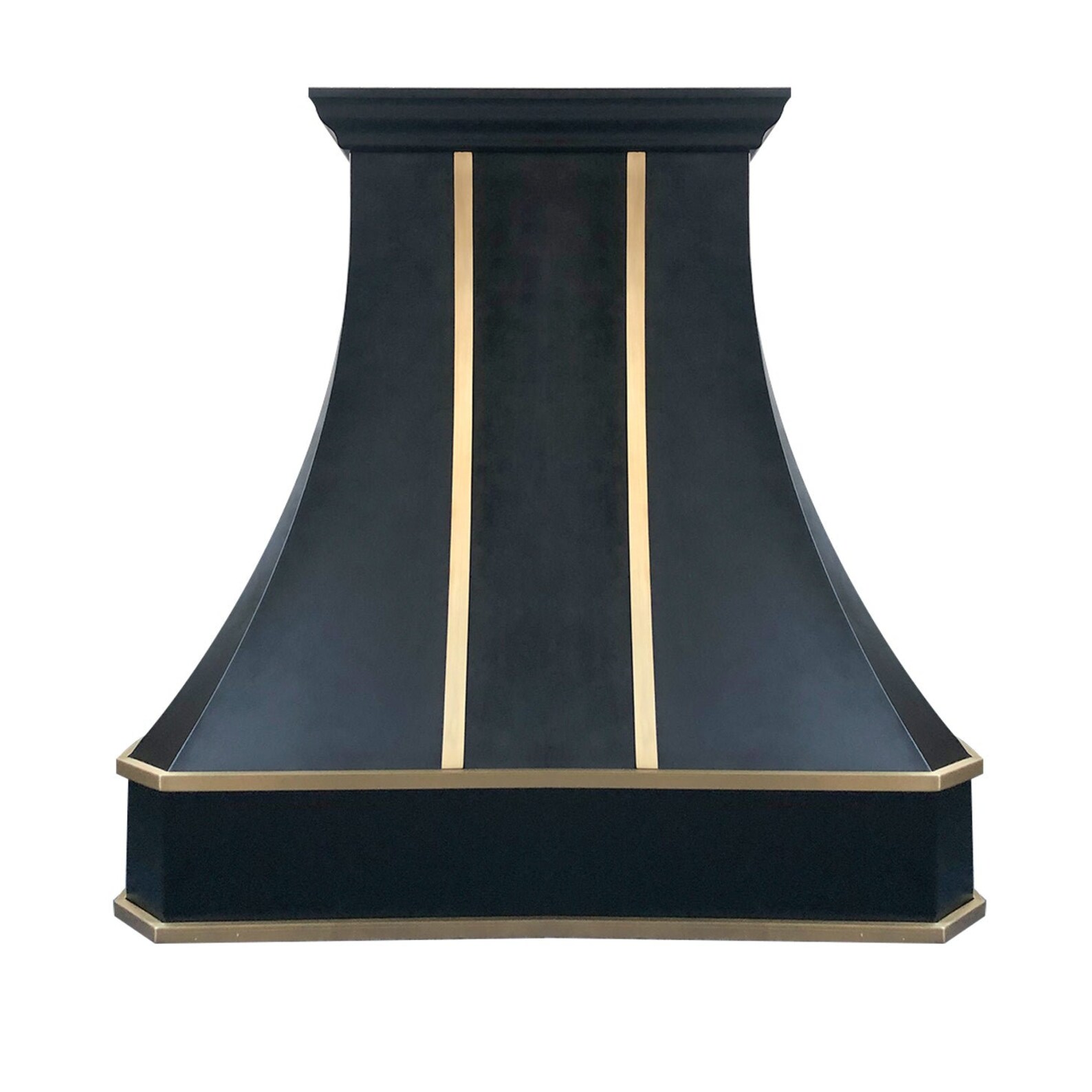 Black Stainless Steel Custom Range Vent Hood Kitchen Canopy With Brass