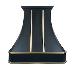Black Stainless Steel Custom Range Vent Hood kitchen Canopy with Brass Bands ! High Quality! Vent Hood!Custom Metal Range Hood! Wall Mount!