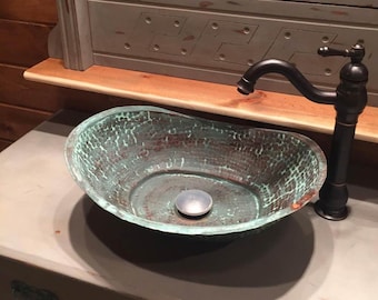 New Rustic Green Aged Pure Copper Vessel Bathroom Sink Bathtub Boat Wash Basin I High quality l Vintage antique new design handmade sinks I