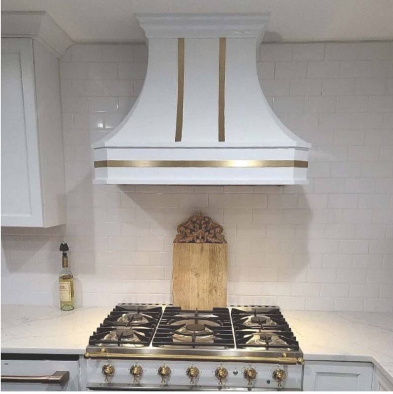 White Stainless Steel Custom Range Vent Hood Kitchen Canopy With Brass ...