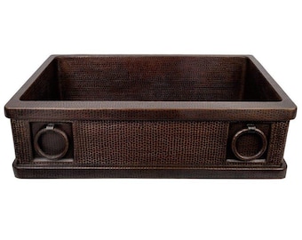 Antique Solid Copper hand Hammered Single Apron Farmhouse Kitchen Sinks in brown Antique Finish l Antique Handicrafts Metal Sink I