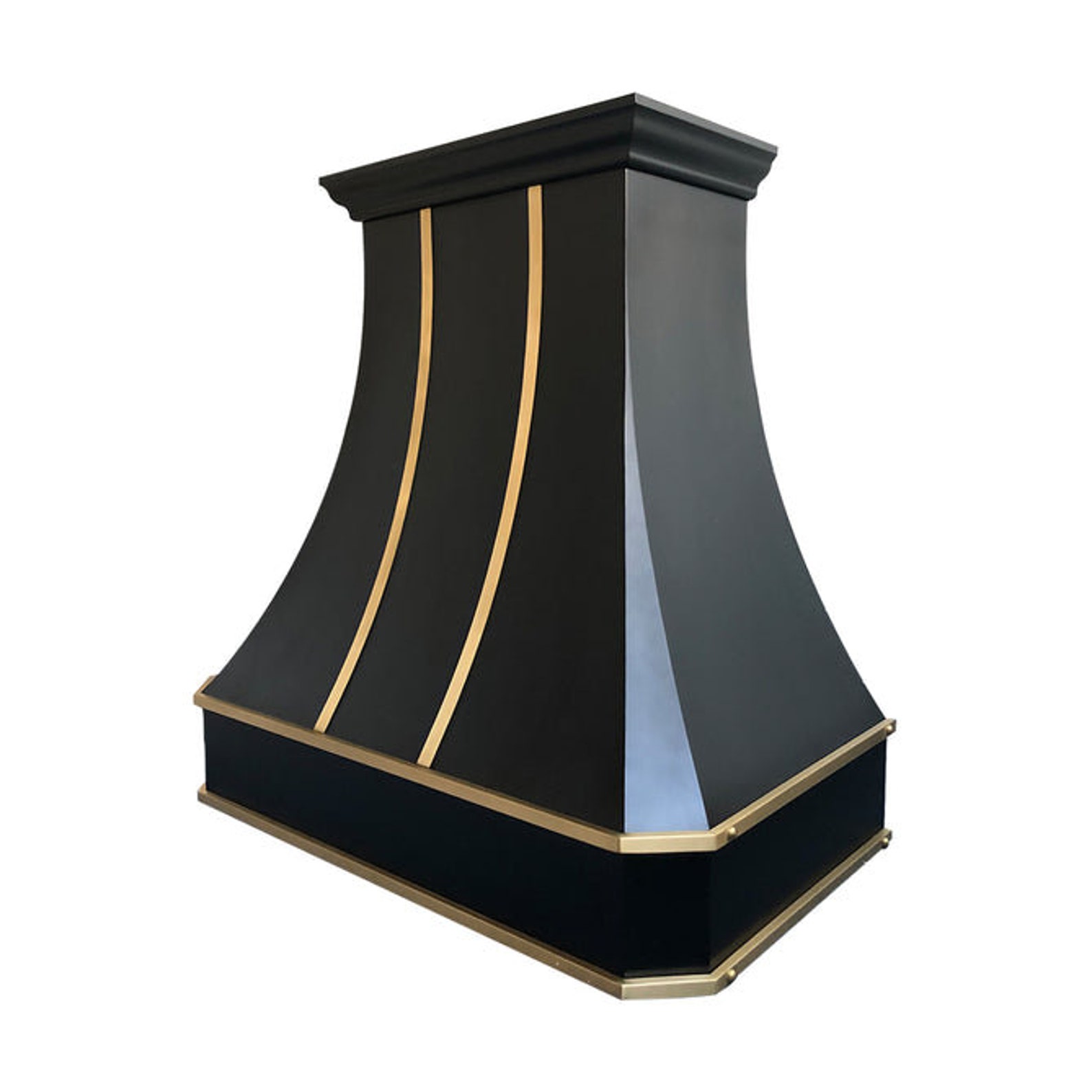 Black Stainless Steel Custom Range Vent Hood Kitchen Canopy With Brass