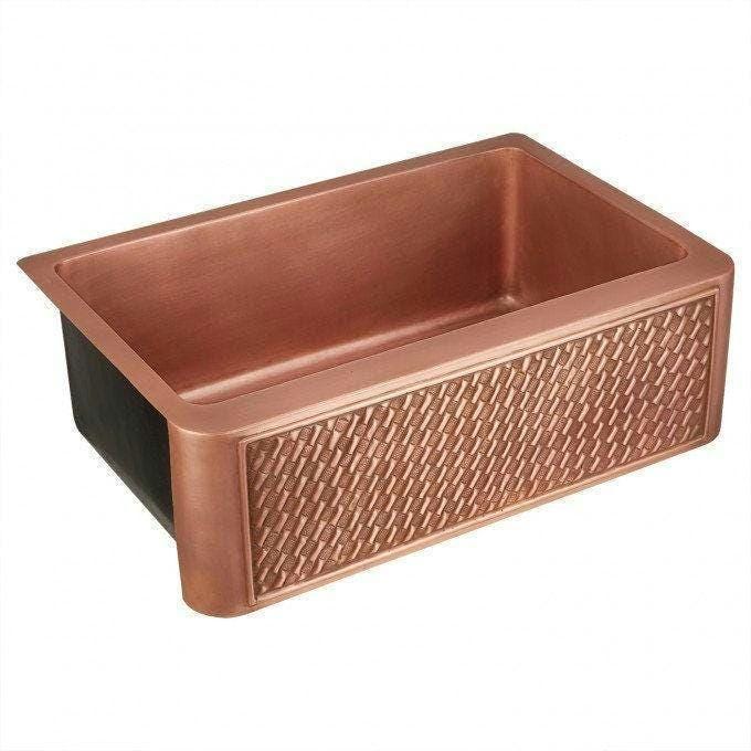 Antique Solid Copper Hammered Single Apron Farmhouse Kitchen Sinks