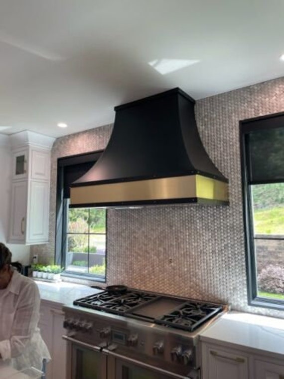 Black Stainless Steel Custom Range Vent Hood kitchen Canopy with Brass Matt  High Quality! Vent Hood!Custom Metal Range Hood! Wall Mount!