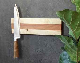 Holly and Plum Wood Magnetic Knife Holder - Kitchen Knife Board - Wall Knife Rack Magnet - Magnetic Knife Strip - Holds up to 5 knives