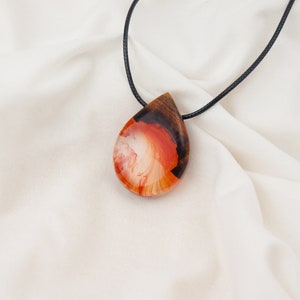 Red Resin Wood Necklace Raindrop Teardrop Shaped Pendant Necklace Handmade Jewelry Epoxy Gift image 4