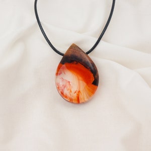 Red Resin Wood Necklace Raindrop Teardrop Shaped Pendant Necklace Handmade Jewelry Epoxy Gift image 6