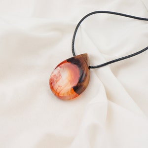 Red Resin Wood Necklace Raindrop Teardrop Shaped Pendant Necklace Handmade Jewelry Epoxy Gift image 8