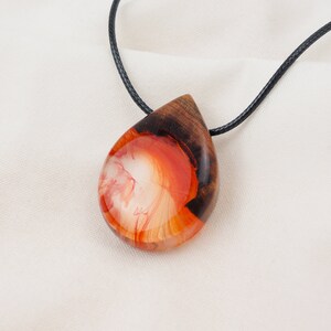 Red Resin Wood Necklace Raindrop Teardrop Shaped Pendant Necklace Handmade Jewelry Epoxy Gift image 9