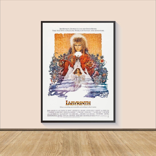 Impression d'affiche de film Labyrinthe, toile d'art mural, décoration de chambre, art de film, cadeaux pour lui/elle, impression d'art mural, art du film vintage