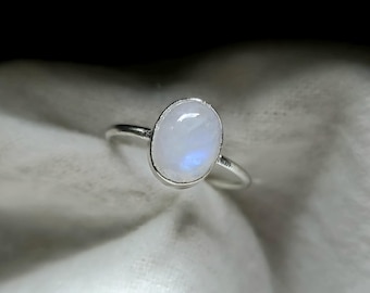 Dainty Moonstone Ring: 925  Silver Minimalist Bezel Setting