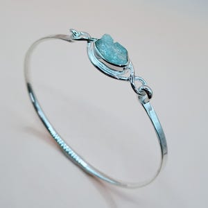 Raw Aquamarine Cuff Bracelet: Adjustable 925 Sterling Silver, March Birthstone