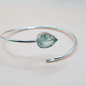 Raw Aquamarine Cuff Bracelet: Handmade 925 Sterling Silver, March Birthstone